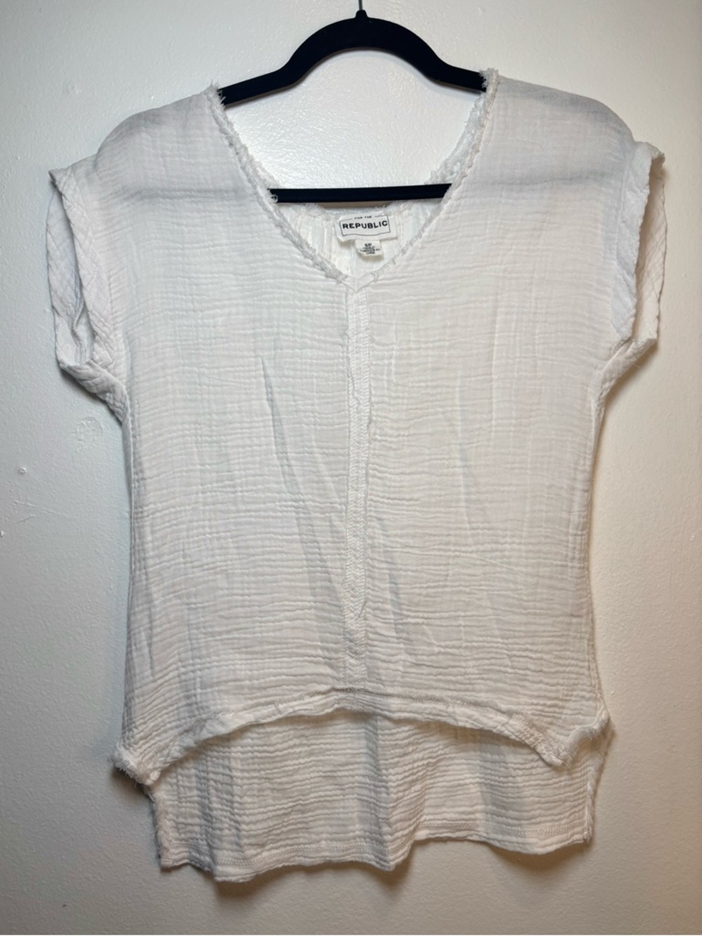 For The Republic White Gauze V-Neck Tunic Top